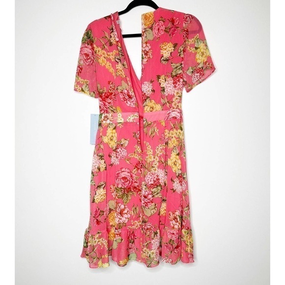 NWT London Times Floral Faux Wrap Mini Dress Short Sleeve Women's Pink Size 10 - Picture 4 of 6